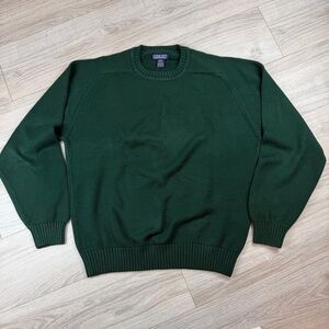 Lands End Vintage Crew Neck Green Knit Classic Pullover Sweater Mens Sz L